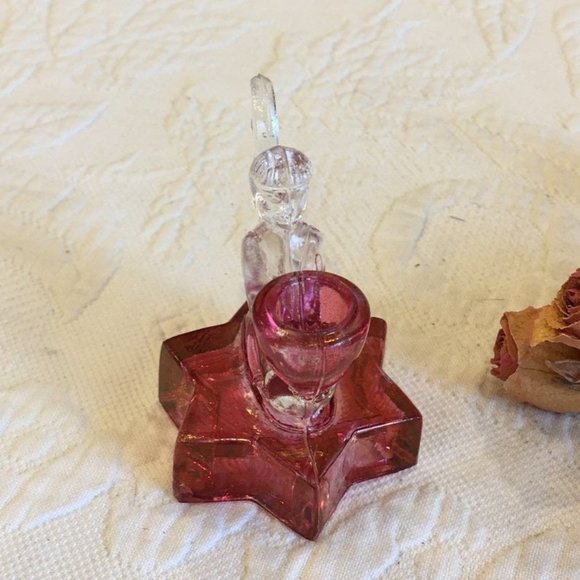 1940’s MCM Pair Christmas Angel Candle Holders with Ruby Red Glass Bases. Rare - Picture 5 of 7